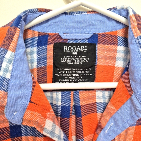 🍁Bogari Men’s Orange And Blue Flannel Button-Down Shirt – Size M - Picture 2 of 3